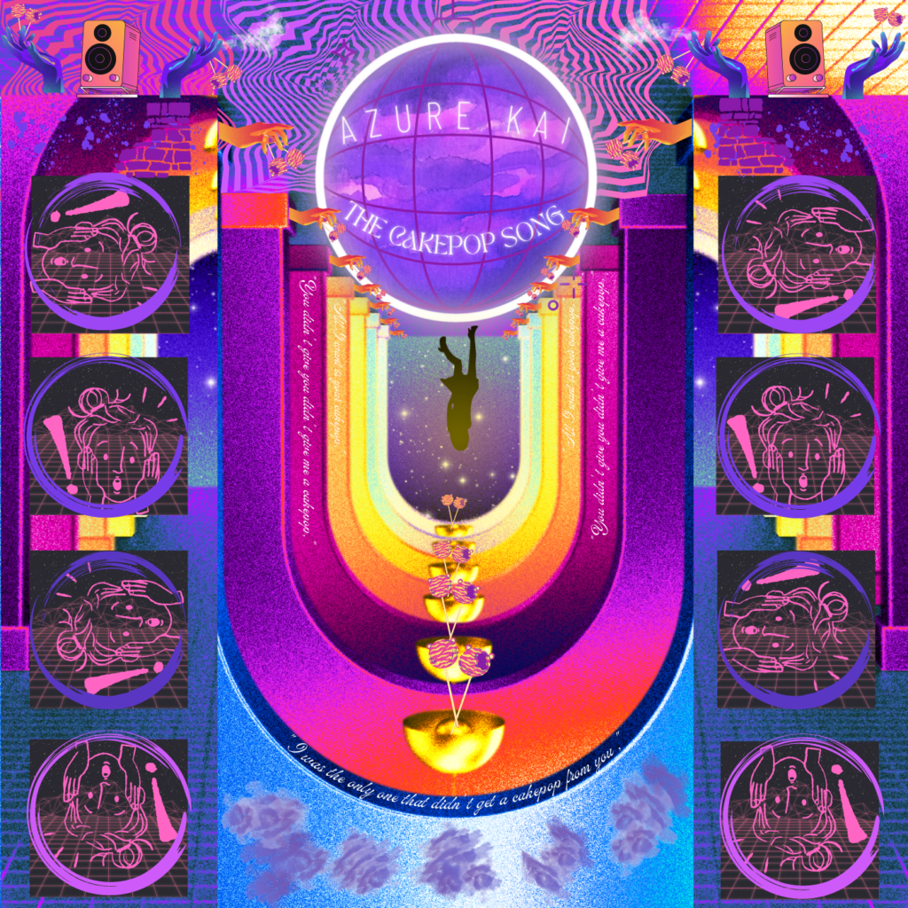 Digital album art with highly saturated colors titled "The Cakepop Song."