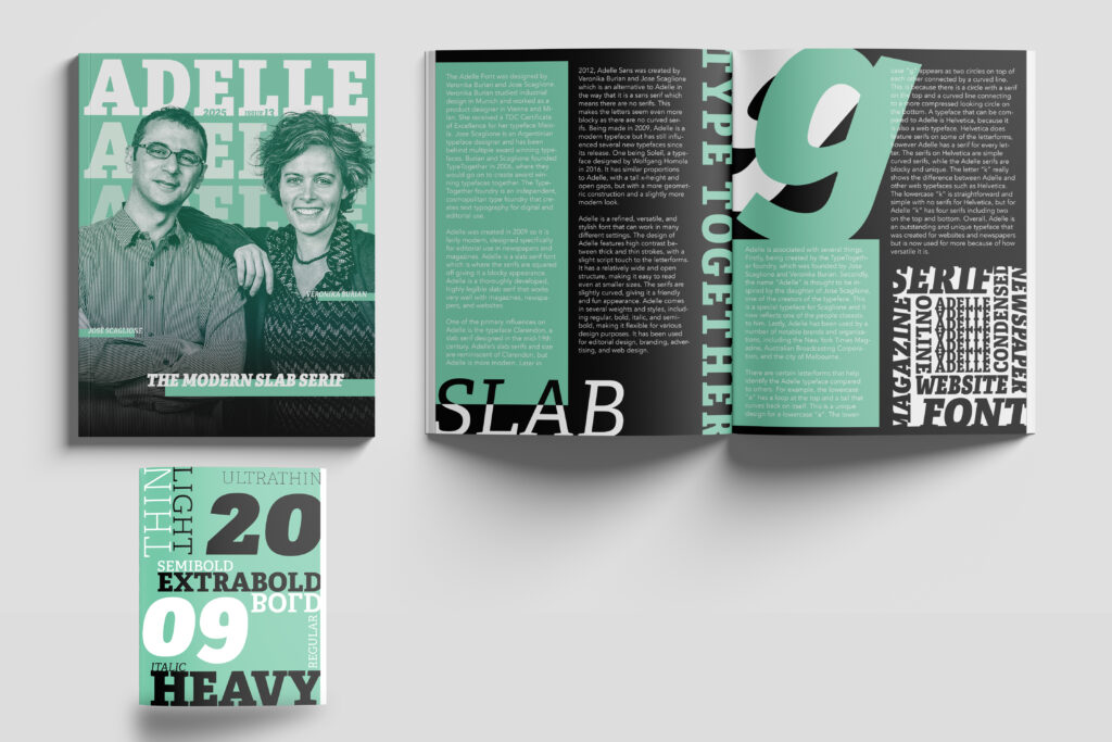 Mockup of a typography booklet  based on the typeface Adelle.