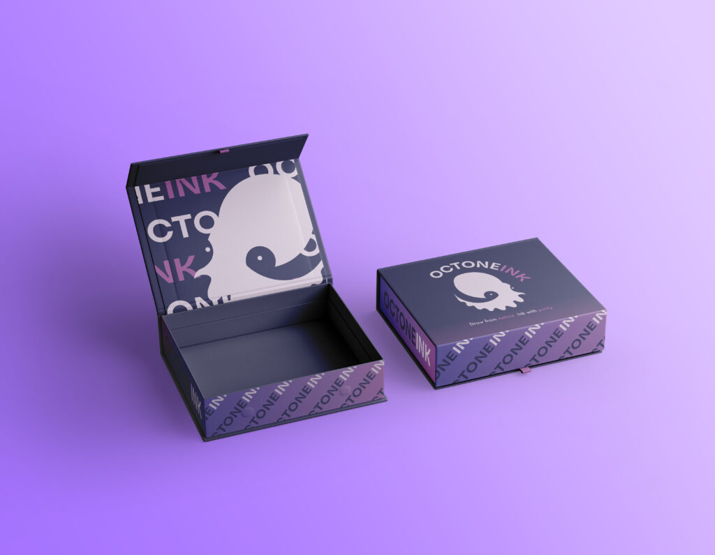 Mockup of box packaging for fictitious brand "Octone."