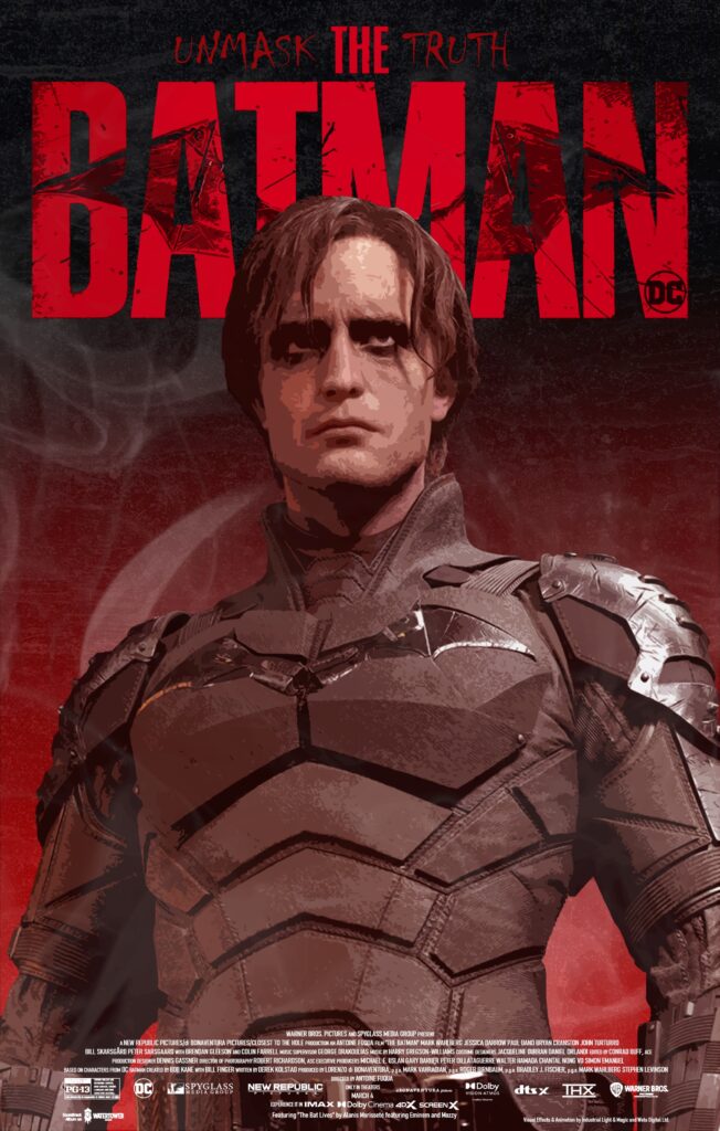 Movie poster for "Batman." Batman without his mask stands looking out.
