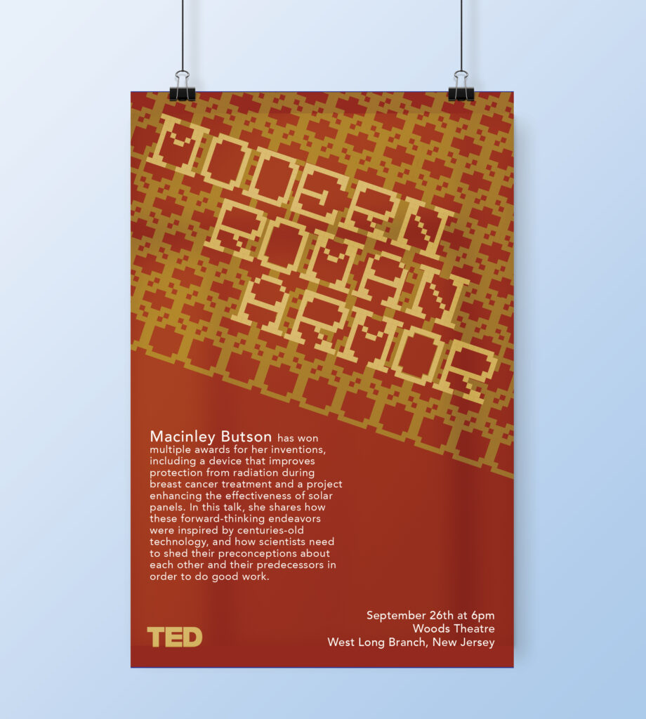 Mockup of a poster for a Ted Talk titled "Modern Roman Armor."